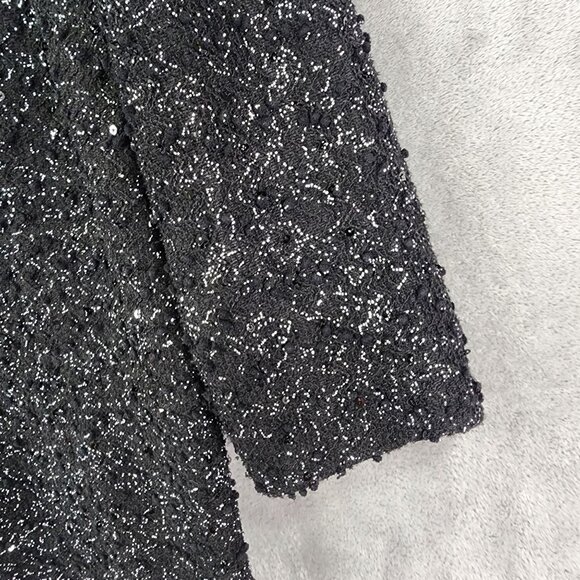 Womens JM Collection Textured Black Sequin Jacket Button Down 3/4 Sleeve XL - Picture 5 of 11